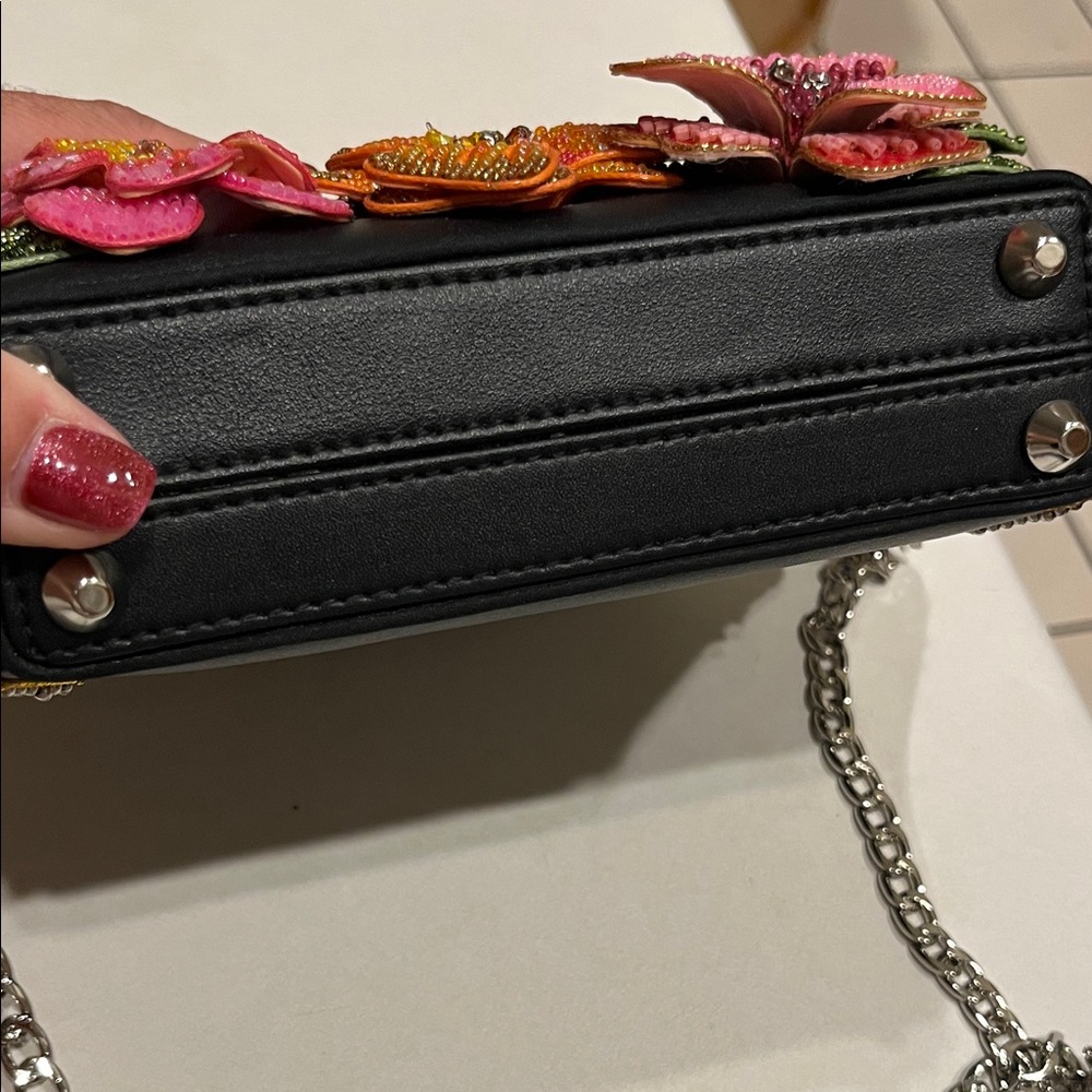 Mary Frances Princess Black Clutch with Jewel and Floral Authentic - Picture 4 of 9